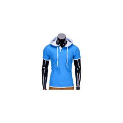 T-shirty męskie: T-SHIRT MĘSKI Z KAPTUREM BEZ NADRUKU S680 – NIEBIESKI