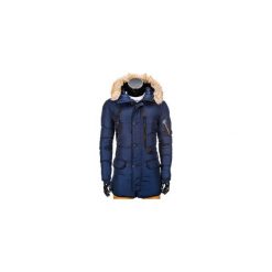 KURTKA MĘSKA ZIMOWA PARKA C305 - GRANATOWA. Niebieskie kurtki męskie zimowe marki Ombre Clothing, m, z futra. Za 129,00 zł.