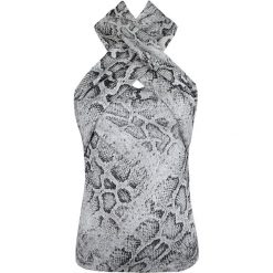 Marciano Guess Bluzka. Szare bluzki damskie Guess, z nadrukiem, ze skóry, bez kołnierzyka, bez rękawów. Za 179,00 zł.