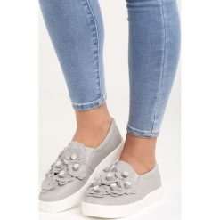 Trampki damskie slip on: Szare Slip On Flower Show