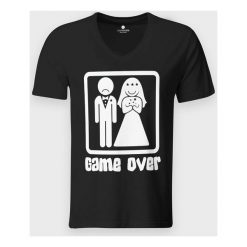 Koszulka męska v-neck Game over. Koszulki męskie MegaKoszulki, m, bez wzorów, z bawełny, klasyczne, bez kołnierzyka, bez rękawów. Za 59,90 zł.