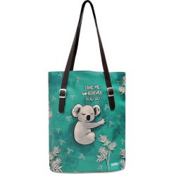 Shopper bag damskie: Shopper bag „Koala Hug” w kolorze zielono-beżowym – 40 x 43 cm