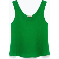 Lniany top "Ficobay" w kolorze zielonym. Zielone bluzki damskie nietoperze American Vintage, s, bez wzorów, ze lnu, z okrągłym kołnierzem. W wyprzedaży za 120,95 zł.