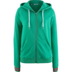 Bluzy damskie: Bluza rozpinana ze ściągaczem w paski bonprix szmaragdowy