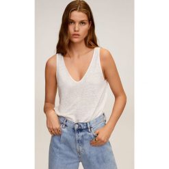 Mango - Top Lina. Białe bluzki damskie Mango, m, bez wzorów, ze lnu, bez kołnierzyka. Za 59,90 zł.