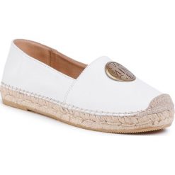 Espadryle EVA MINGE - EM-14-07-000740 102. Białe espadryle damskie Eva Minge, z aplikacjami, ze skóry, bez obcasa, na płaskiej podeszwie. Za 409,00 zł.