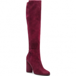 Kozaki STUART WEITZMAN - Eloise 95 YL96242 Cabernet Suede. Czerwone kozaki damskie marki Stuart Weitzman, ze skóry, bez obcasa, na obcasie, bez zapięcia. W wyprzedaży za 1649,00 zł.