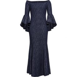 Sukienka wieczorowa z dekoltem carmen bonprix ciemnoniebieski. Niebieskie sukienki damskie bonprix, na imprezę, bez wzorów, z elastanu, eleganckie, bez kołnierzyka, z długim rękawem, długie, maxi, z odkrytymi ramionami. Za 189,99 zł.
