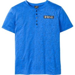 Shirt z dekoltem henley Slim Fit bonprix lazurowo-czarny melanż. Niebieskie koszulki męskie bonprix, s, z aplikacjami, bez kołnierzyka, bez rękawów. Za 49,99 zł.