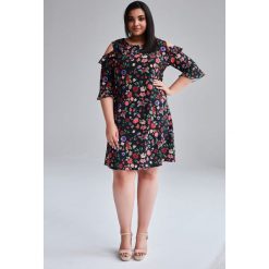 Czarna sukienka Diana w kształcie litery A duże rozmiary OVERSIZE PLUS SIZE. Czarne sukienki dziewczęce Moda Size Plus Iwanek, na lato, w kwiaty, z materiału, bez rękawów, długie, oversize. Za 175,00 zł.