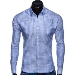 KOSZULA MĘSKA W KRATĘ Z DŁUGIM RĘKAWEM K433 - NIEBIESKA. Niebieskie koszule męskie Ombre Clothing, s, bez wzorów, z bawełny, bez kołnierzyka, z długim rękawem. Za 29,00 zł.