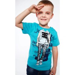 T-shirt chłopięcy z nadrukiem miętowy NDZ4462. Zielone t-shirty chłopięce marki Fasardi, z nadrukiem, bez rękawów. Za 39,00 zł.
