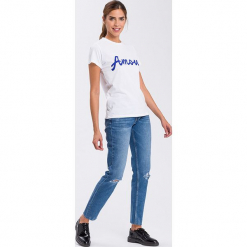 Dżinsy "Gwen" - Loose fit - w kolorze niebieskim. Niebieskie spodnie z wysokim stanem marki Cross Jeans, z aplikacjami. W wyprzedaży za 113,95 zł.