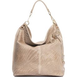 Shopper bag damskie: Skórzany shopper bag w kolorze szarobrązowym – 42 x 38 x 17 cm
