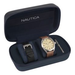 Zegarek Nautica Battery Park NAPBTP009 męski brązowy. Pomarańczowe zegarki męskie Nautica. Za 449,00 zł.