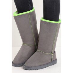 Szare Śniegowce Doxology. Szare buty zimowe damskie Born2be, przed kolano, na wysokim obcasie. Za 59,99 zł.