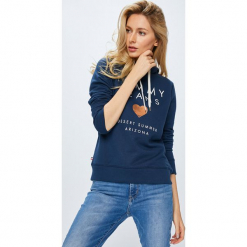 Tommy Jeans - Bluza. Szare bluzy rozpinane damskie Tommy Jeans, l, z nadrukiem, z bawełny, z kapturem. Za 359,90 zł.