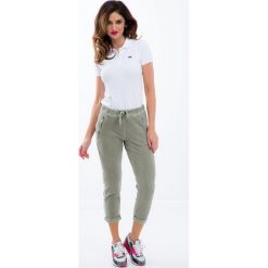 Khaki Spodnie z Lampasem 816133. Brązowe spodnie damskie Fasardi, m. Za 99,00 zł.
