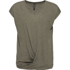 Shirt z przewiązaniem bonprix zielono-szary melanż. Zielone koszulki damskie bonprix, bez wzorów, z dekoltem w serek. Za 49,99 zł.