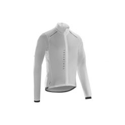 Kurtka przeciwdeszczowa na rower szosowy ROADRACING ULTRALIGHT męska. Białe kurtki męskie VAN RYSEL, xl, bez wzorów, z materiału, bez kaptura, rowerowe. Za 139,99 zł.