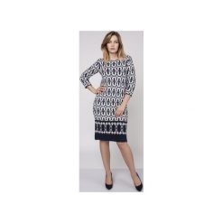 Sukienka we wzory, SUK005 granat/ecru MKM. Niebieskie swetry damskie Mkm swetry, s, bez wzorów, z dzianiny, bez kołnierzyka, bez rękawów. Za 145,00 zł.