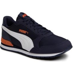 Sneakersy PUMA - St Runner V2 Nl Jr 365293 15 Peacoat/Puma White/Firecrack. Niebieskie trampki chłopięce Puma, bez wzorów, z tworzywa sztucznego, na sznurówki. W wyprzedaży za 149,00 zł.