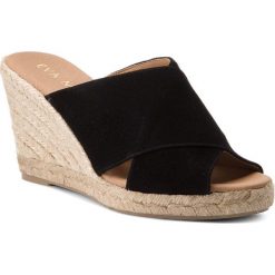 Espadryle EVA MINGE - Bejar 3B 18MJ1372385ES 201. Czarne espadryle damskie Eva Minge, w paski, ze skóry, bez obcasa, na koturnie. W wyprzedaży za 229,00 zł.