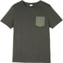 T-shirt Slim Fit bonprix oliwkowy melanż. Zielone koszulki męskie bonprix, s, bez wzorów, bez kołnierzyka, bez rękawów. Za 37,99 zł.