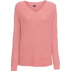 Sweter z dekoltem w serek bonprix jasnoróżowy melanż. Różowe swetry damskie bonprix, bez wzorów, bez rękawów, bez kaptura. Za 99,99 zł.
