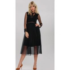 Czarna Sukienka Lylah. Czarne sukienki damskie Renee, s, z aplikacjami, z tiulu, eleganckie, midi, rozkloszowane. Za 129,99 zł.