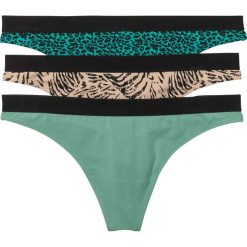 Stringi (3 pary) bonprix zielony + cielisto-czarny + szmaragdowy leo. Zielone stringi damskie bonprix. Za 26,97 zł.
