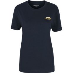 T- shirt Pepe Jeans. Niebieskie koszulki damskie Pepe Jeans, z nadrukiem, z jeansu, z dekoltem na plecach, bez rękawów. Za 99,00 zł.