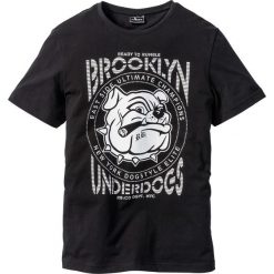 T-shirt Slim Fit bonprix czarny z nadrukiem. Czarne t-shirty męskie bonprix, s, z nadrukiem, bez kołnierzyka. Za 24,99 zł.
