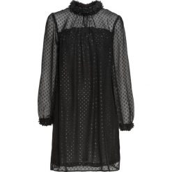 Sukienka szyfonowa w kwiaty bonprix czarny. Czarne sukienki damskie bonprix, w kwiaty, z szyfonu, bez kołnierzyka, bez rękawów. Za 49,99 zł.