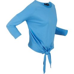Shirt sportowy przyjazny dla środowiska, rękawy 7/8 bonprix niebieski. Niebieskie bluzki sportowe damskie bonprix, bez wzorów, bez kołnierzyka, bez rękawów, bez kaptura. Za 34,99 zł.
