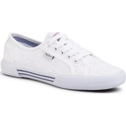 Tenisówki PEPE JEANS - Aberlady Angy-20 PLS30948 White 800. Białe półbuty damskie Pepe Jeans, bez wzorów, z jeansu, bez obcasa, na płaskiej podeszwie, bez zapięcia. Za 239,00 zł.