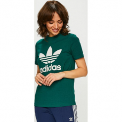 Adidas Originals - Top. Zielone topy damskie adidas Originals, z nadrukiem, z elastanu, z okrągłym kołnierzem. Za 129,90 zł.