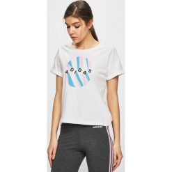 Adidas Performance - Top. Białe topy damskie adidas Performance, s, z nadrukiem, z bawełny, z okrągłym kołnierzem. W wyprzedaży za 99,90 zł.