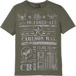 T-shirt Slim Fit bonprix ciemnooliwkowy. Zielone koszulki męskie bonprix, m, z nadrukiem, bez kołnierzyka, bez rękawów. Za 49,99 zł.