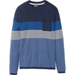 Sweter w paski Regular Fit bonprix ciemnoniebieski w paski. Niebieskie swetry męskie bonprix, m, w paski, z okrągłym kołnierzem, bez kaptura. Za 37,99 zł.