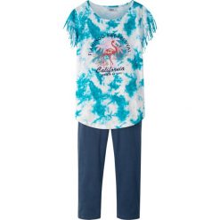 Shirt z frędzlami + legginsy 3/4 bonprix biel wełny batikowy - niebieski. Białe legginsy dziewczęce bonprix, bez wzorów, z wełny. Za 54,99 zł.