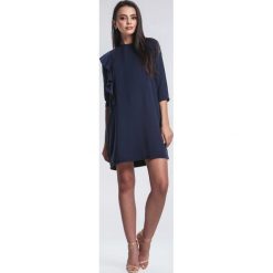 Granatowa Sukienka Consign. Niebieskie sukienki damskie other, s, bez wzorów, z okrągłym kołnierzem, bez rękawów, mini, dopasowane. Za 34,99 zł.