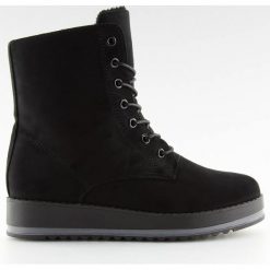 Botki sznurowane czarne 6207 BLACK. Czarne botki damskie obuwie damskie, na zimę, z zamszu, bez obcasa, na sznurówki. Za 102,41 zł.