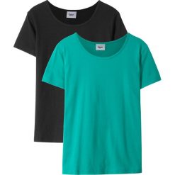 T-shirt (2 szt.) bonprix szmaragdowy + czarny. Zielone bluzki dziewczęce bonprix, na lato, bez wzorów, z bawełny, bez kołnierzyka, bez rękawów, bez kaptura. Za 35,98 zł.