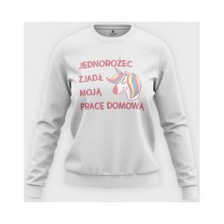 Bluza klasyczna damska Jednorożec zjadł mi zadanie domowe. Bluzy damskie MegaKoszulki, bez wzorów, bez rękawów, bez kaptura. Za 74,90 zł.