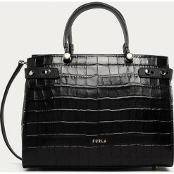 Furla - Torebka skórzana Lady M. Czarne torby damskie na zakupy Furla, w paski, z poliesteru, na ramię, bez dodatków. Za 1899,00 zł.
