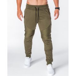 SPODNIE MĘSKIE DRESOWE P644 - KHAKI. Brązowe spodnie dresowe męskie Ombre Clothing, z bawełny. Za 55,00 zł.