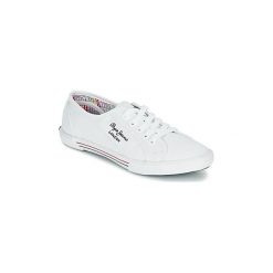 Buty Pepe jeans ABERLADY. Białe trampki i tenisówki damskie Pepe Jeans, bez wzorów, z jeansu, bez zapięcia. Za 219,00 zł.