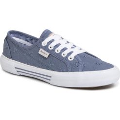 Tenisówki Pepe Jeans Aberlady Angry-20 PLS30948. Niebieskie półbuty damskie Pepe Jeans, bez wzorów, z jeansu, bez zapięcia. W wyprzedaży za 149,00 zł.