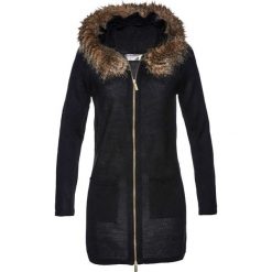 Sweter rozpinany ze sztucznym futerkiem bonprix czarny. Czarne kardigany damskie bonprix. Za 119,99 zł.